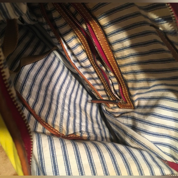 Dooney and Burke Nylon Leather Trim Hobo Shoulder Handbag Yellow - Picture 9 of 10